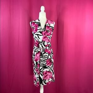 Artex Contemporary Zebra and flower print sheath dress, size small